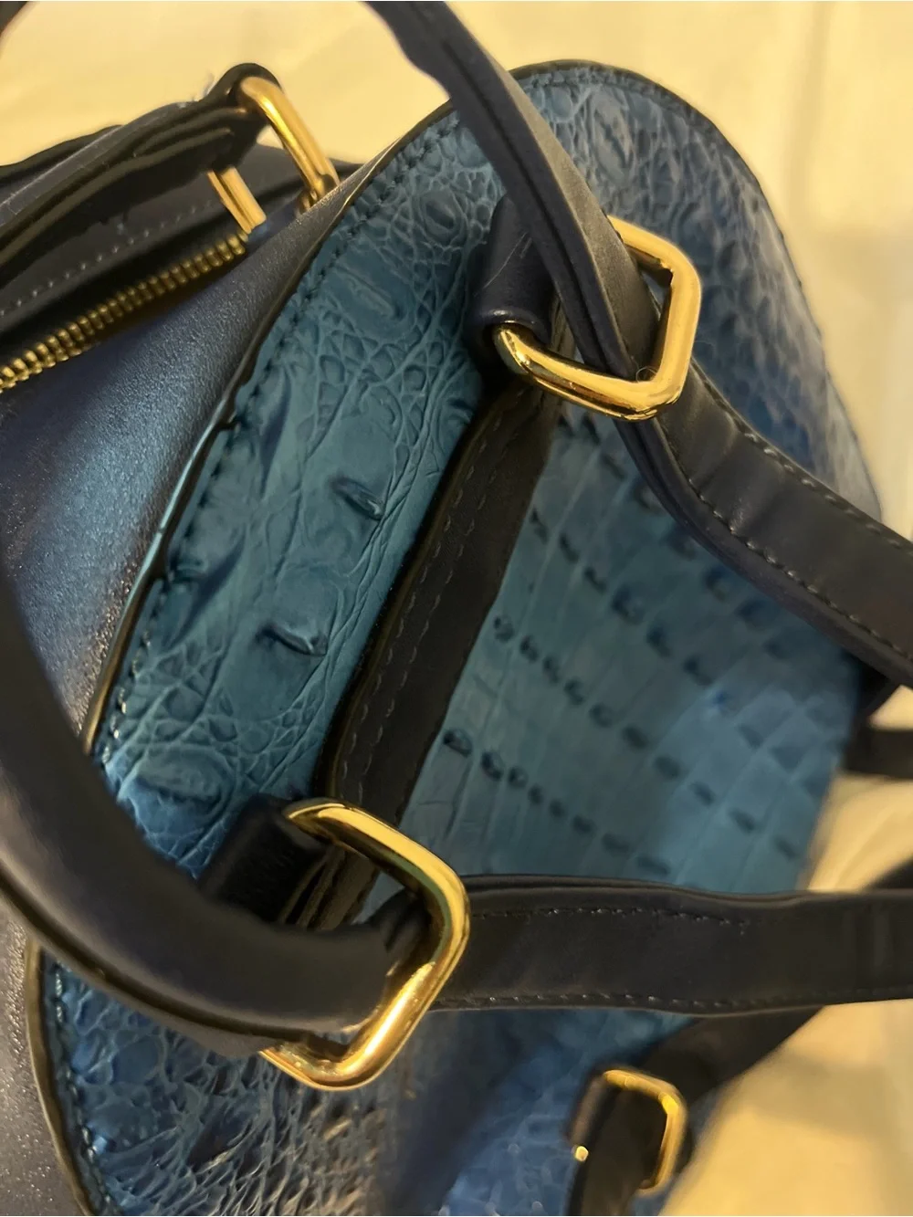 Blue Croc-Embossed Mini Backpack Bag